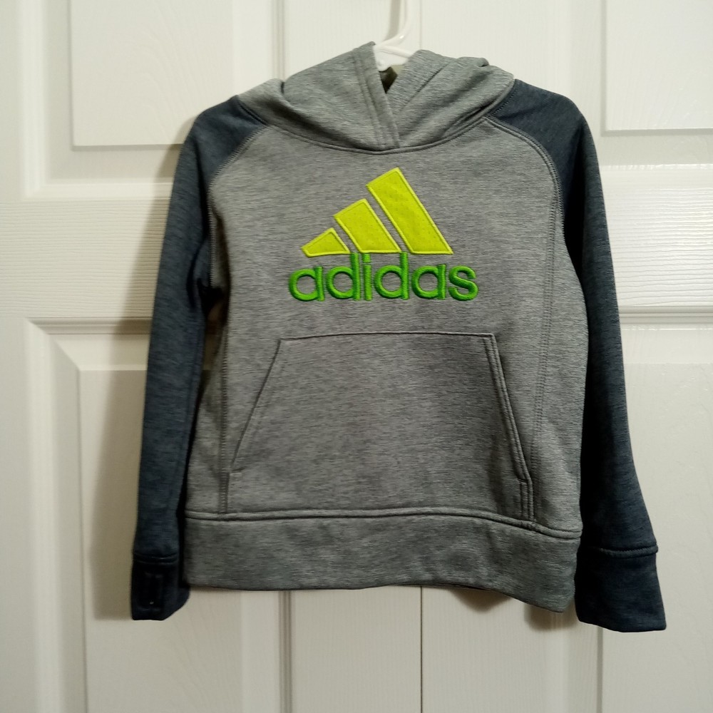 Adidas Boys Raglan Sleeve Hoodie in Gray/Green size 3T